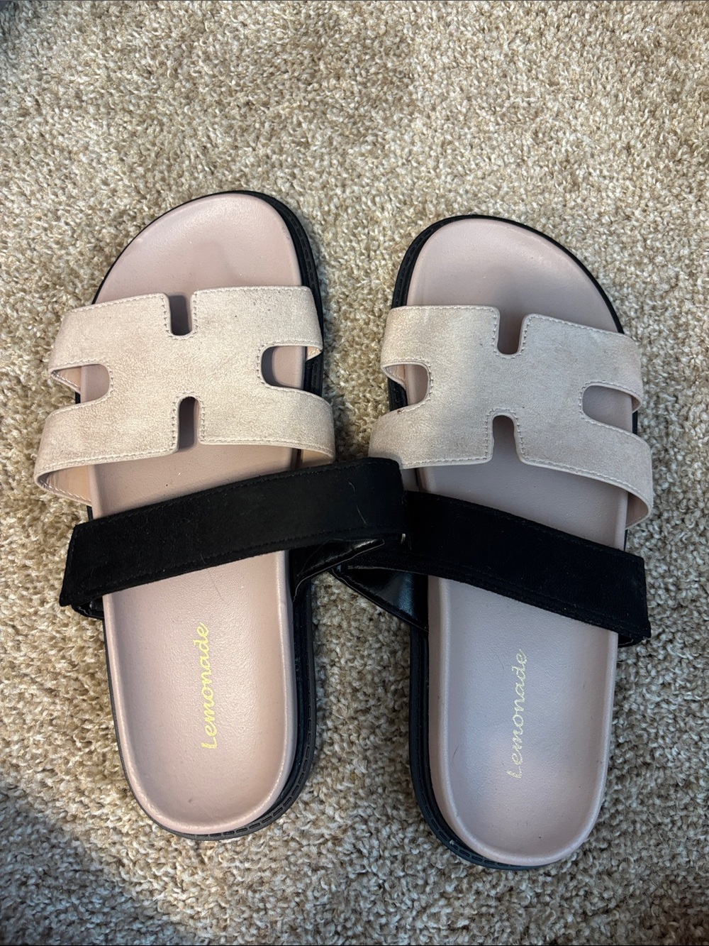 Lemonade Two-Tone Beige & Black Slide Sandals